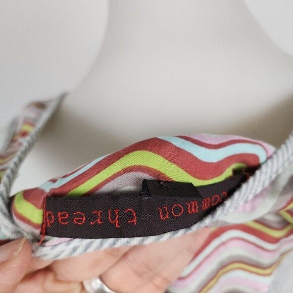 A Common Thread Silk Blend Striped Sequin Lace Metallic Gray Flowy Tank Top L - Picture 8 of 8